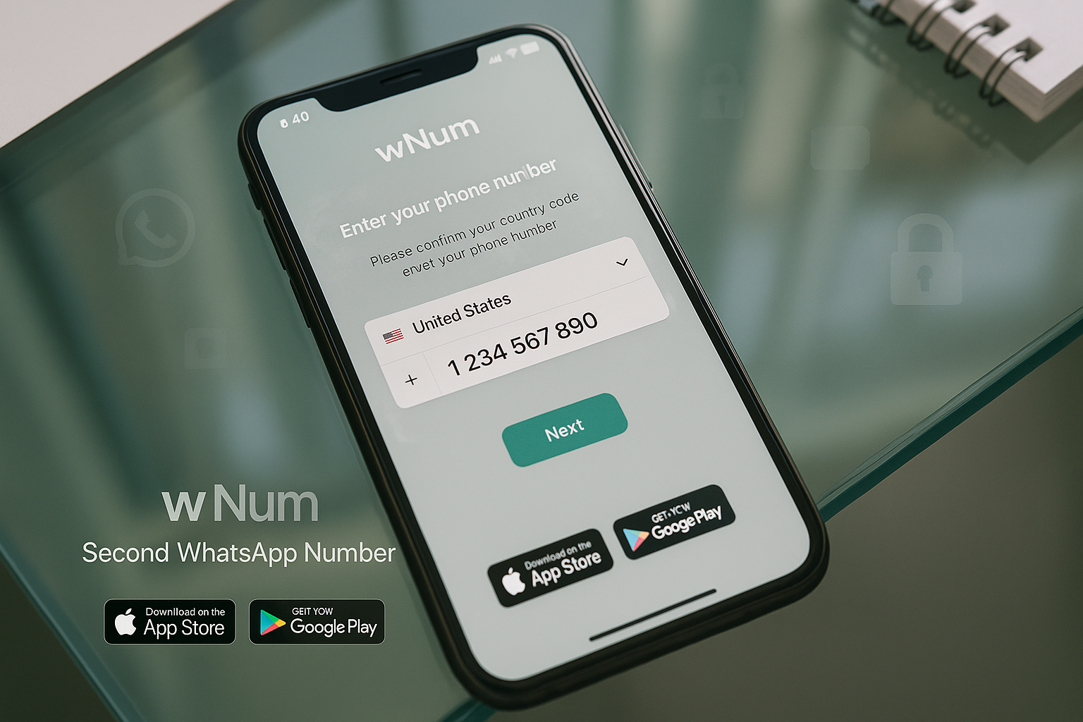 Tampilan wNum app untuk otp whatsapp gratis dan nomor wa gratis