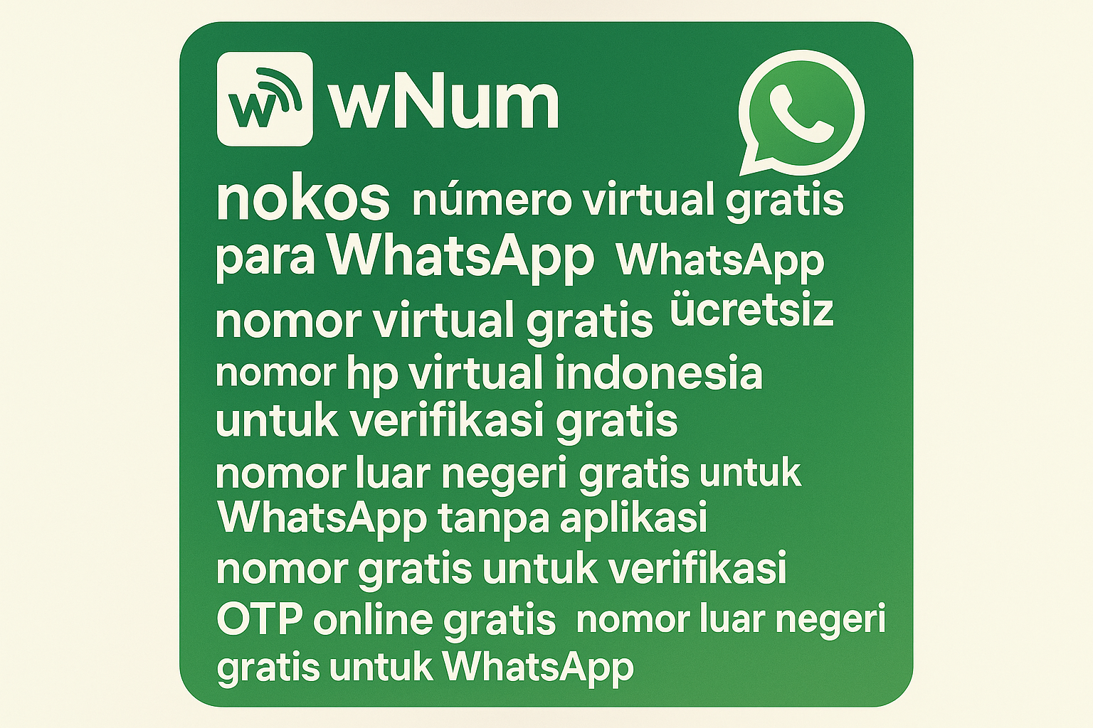 Tampilan aplikasi wNum untuk nomor luar negeri gratis untuk WhatsApp dan nomor hp virtual Indonesia untuk verifikasi gratis