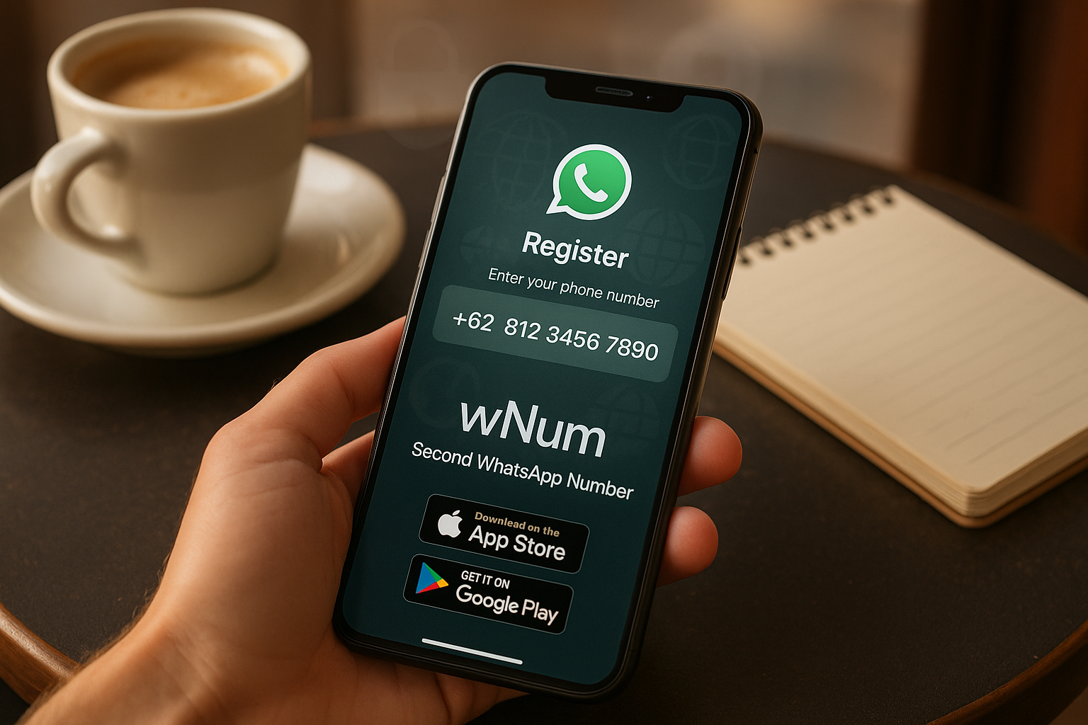 Tampilan wNum apk nomor hp virtual Indonesia untuk verifikasi gratis dan nomor virtual gratis untuk WhatsApp
