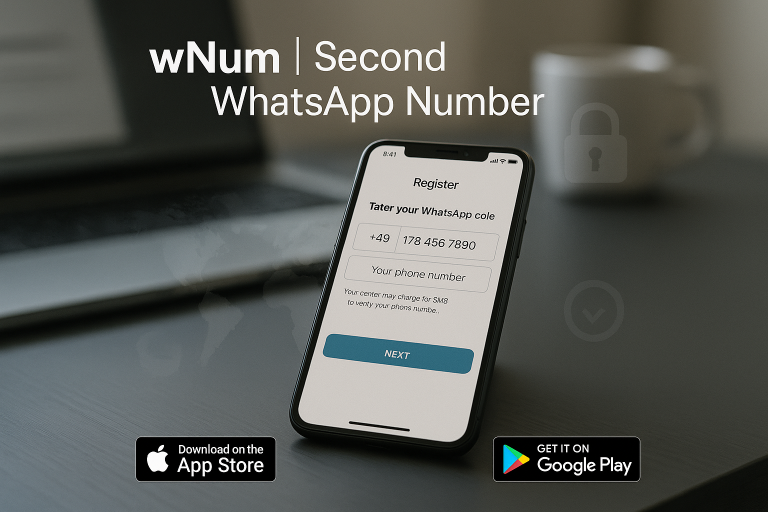 Ilustrasi nomor virtual otp dan nomor wa gratis dan kode verifikasi untuk WhatsApp Business