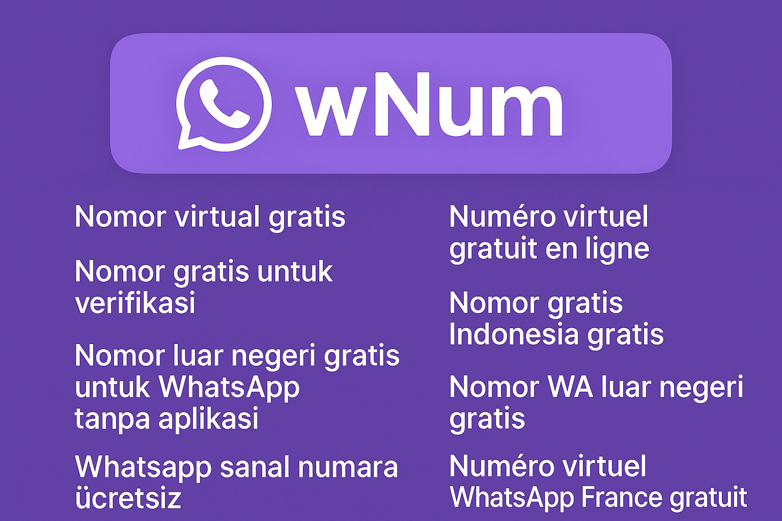 Daftar nomor wa luar negeri gratis dan numéro virtuel gratuit en ligne di aplikasi wNum