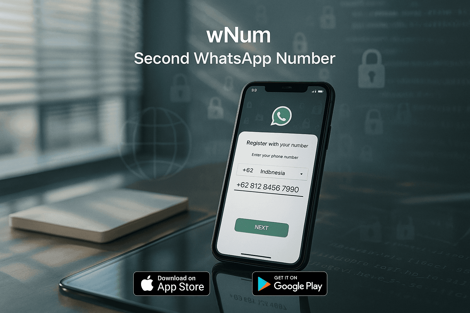 Tampilan aplikasi wNum untuk nomor kosong wa gratis dan whatsapp sanal numara ücretsiz