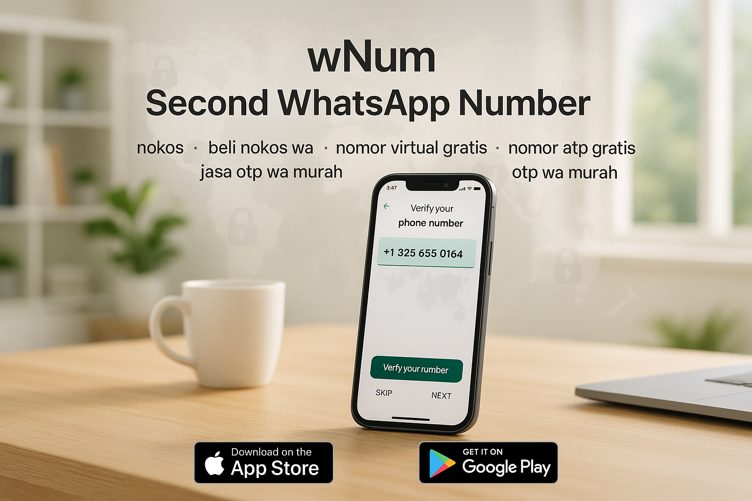 Ilustrasi beli nokos, nomor virtual gratis, dan nomor OTP gratis untuk verifikasi WhatsApp dan WA Bisnis di Indonesia